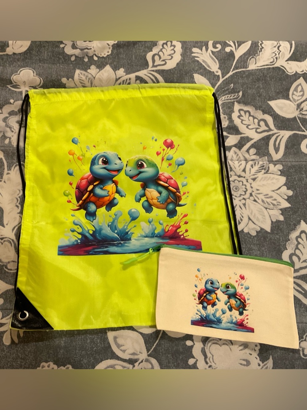 Colorful Drawstring Bag and Pouch, 2 piece set, NWOT